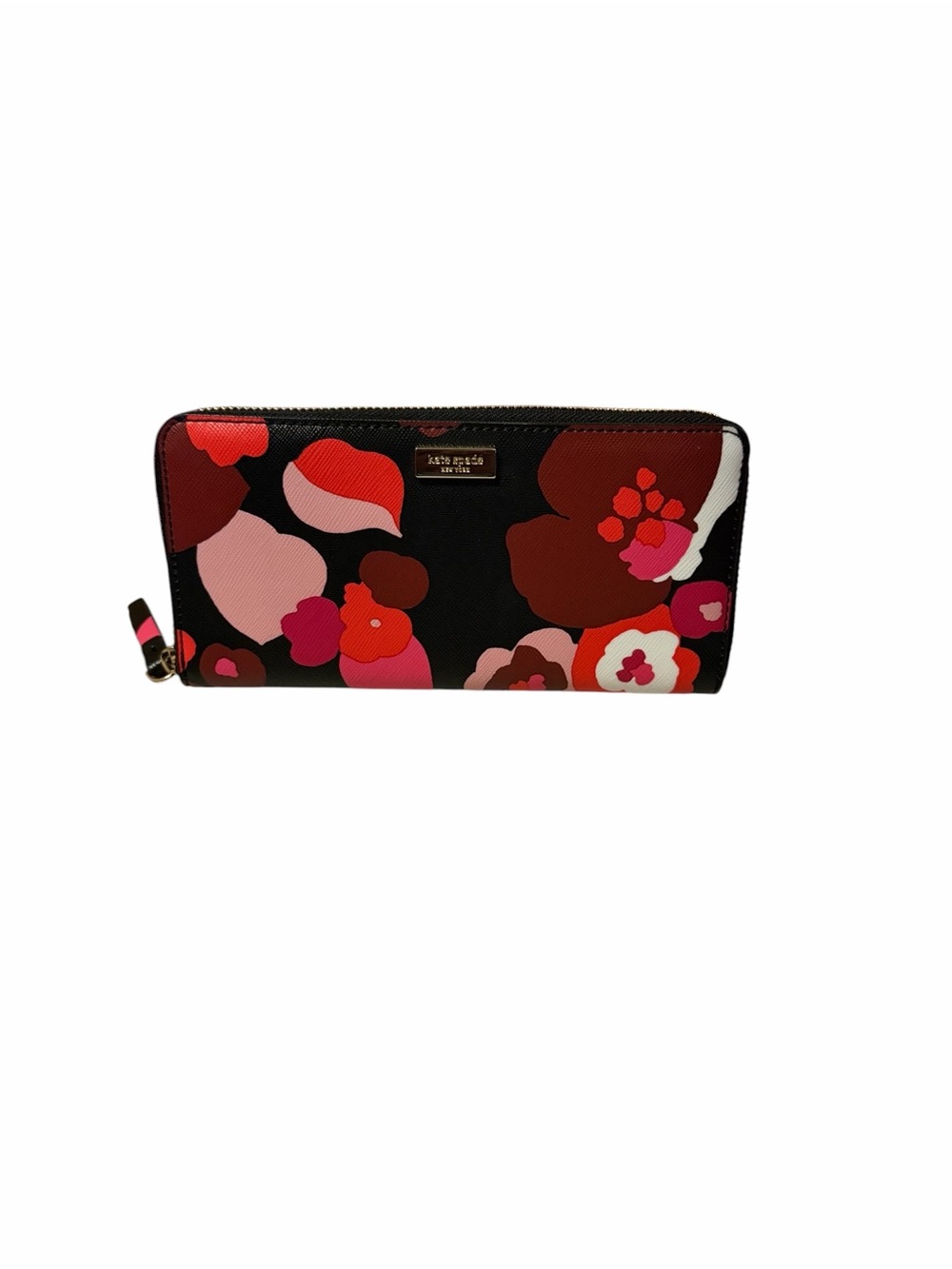 kate spade Black Floral Zip Around Wallet with Red & Pink Accents
